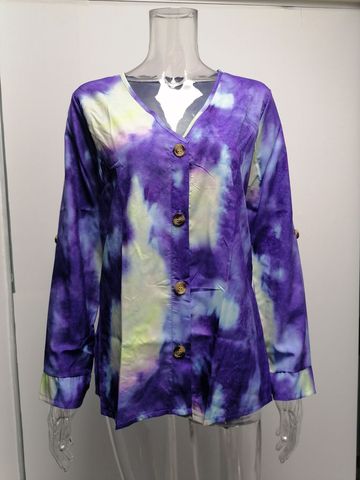 Women's Blouse Long Sleeve Blouses Casual Tie Dye