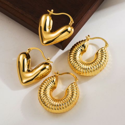 1 Pair Casual Round Heart Shape Polishing Copper 18K Gold Plated Earrings