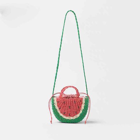 Unisex Small Spring&Summer Straw Plaid Watermelon Cute String Square Bag