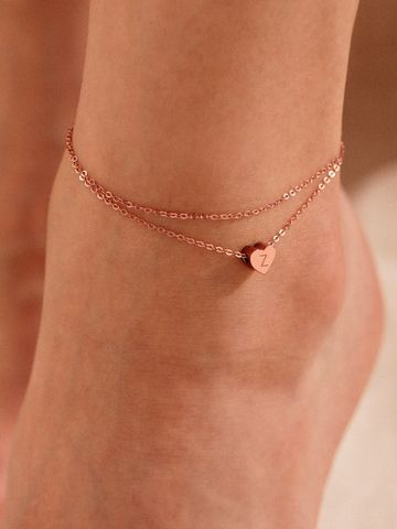 Casual Hawaiian Simple Style Letter Heart Shape 316 Stainless Steel  Layered Inlay Zircon 18K Gold Plated Rose Gold Plated Silver Plated Women's Anklet