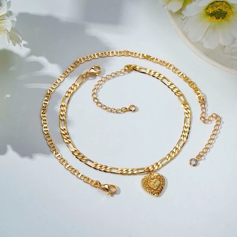 Vacation Tropical Letter Heart Shape Copper Layered Plating Gold Plated Women's Anklet