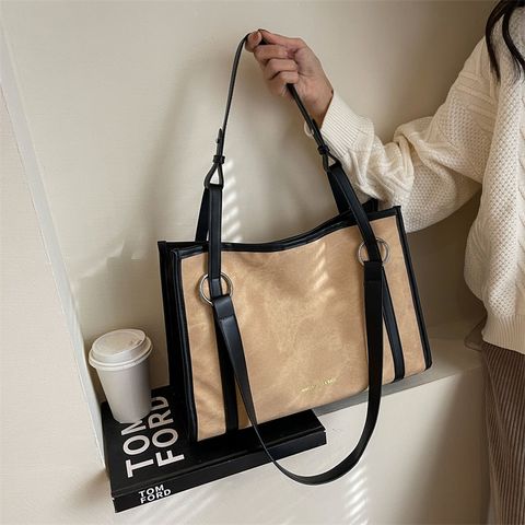 Women's Large Pu Leather Solid Color Classic Style Streetwear Magnetic Buckle Tote Bag