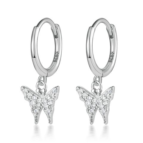 1 Pair Elegant Simple Style Butterfly Inlay Sterling Silver Zircon White Gold Plated Gold Plated Drop Earrings