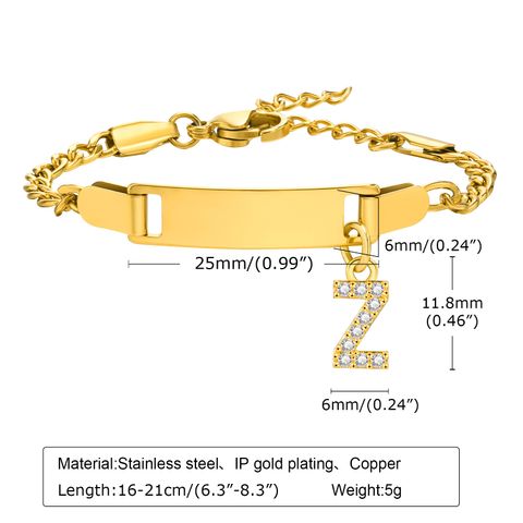304 Stainless Steel 18K Gold Plated Sweet Shiny Inlay Letter Zircon Bracelets