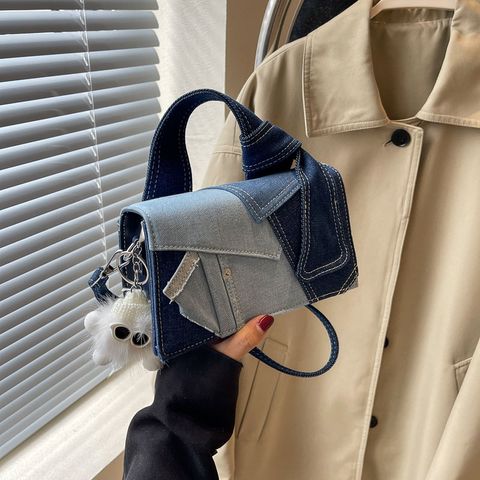 Women's Medium Denim Solid Color Classic Style Streetwear Magnetic Buckle Shoulder Bag Crossbody Bag