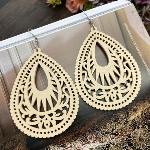 1 Pair Casual Retro Simple Style Water Droplets Stoving Varnish Wood Drop Earrings