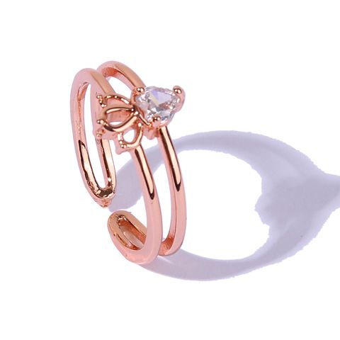 Wholesale Elegant Princess Heart Shape Crown Carrot Copper Plating Inlay Rose Gold Plated Zircon Open Rings