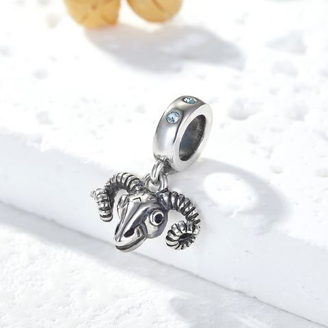 1 Piece 11.4*16.4mm Hole 4~4.9mm Sterling Silver Zircon Rhodium Plated Sheep Polished Pendant