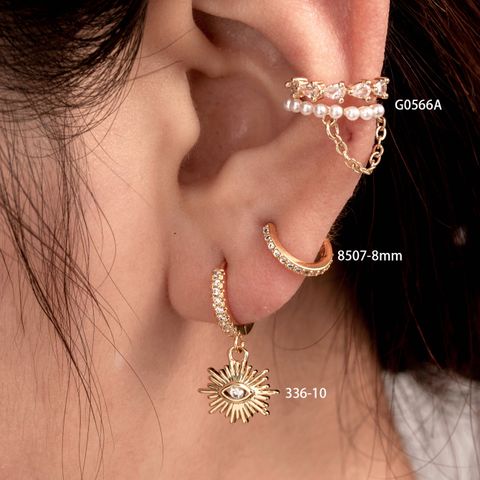 1 Piece Casual French Style Korean Style Water Droplets Eye Chain Inlay Copper Pearl Zircon Drop Earrings Earrings