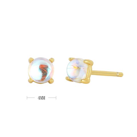 1 Pair Simple Style Round Sterling Silver Plating Inlay Moonstone Turquoise Agate White Gold Plated Gold Plated Ear Studs