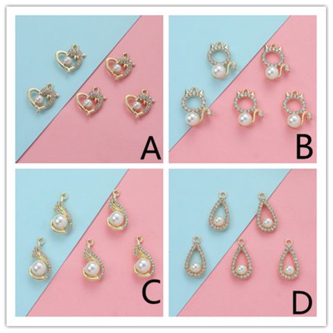 5 Pieces Diameter 3mm Hole Under 1mm Titanium Alloy Pearl Zircon Animal Water Droplets Heart Shape Polished Pendant