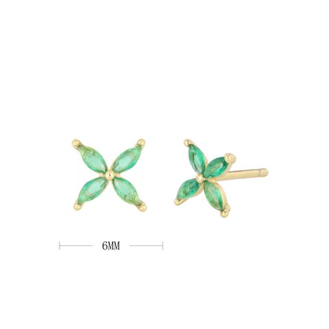1 Pair Simple Style Flower Plating Inlay Sterling Silver Zircon White Gold Plated Ear Studs