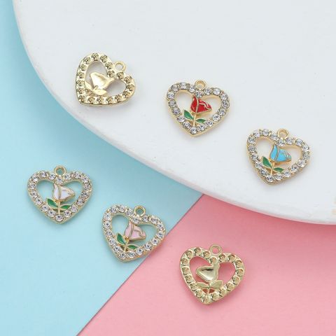 1 Set Titanium Alloy Heart Shape Flower Polished Pendant