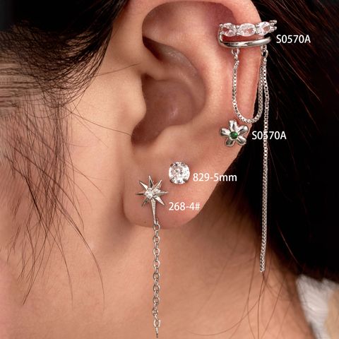 1 Piece Casual French Style Korean Style Round Flower Chain Inlay Copper Zircon Drop Earrings Ear Studs
