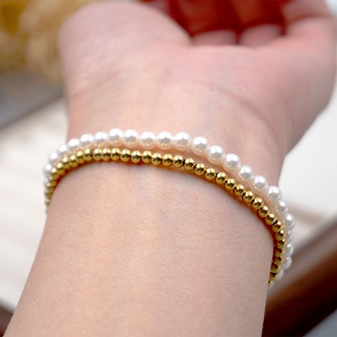 Wholesale Jewelry Simple Style Classic Style Round 304 Stainless Steel Imitation Pearl Titanium Steel Beaded Bracelets