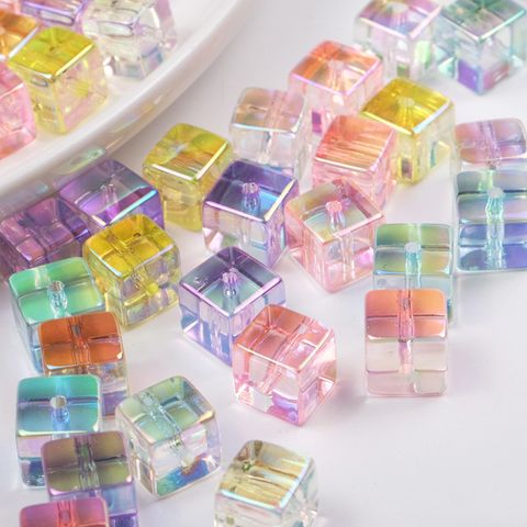 Transparent Plating Color Uv Square Perforated Beads Acrylic Square Beads Beaded Mobile Phone Charm Bracelet Accessories Diy Handmade Wholesale