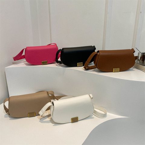 Women's Medium Pu Leather Solid Color Classic Style Square Flip Cover Saddle Bag