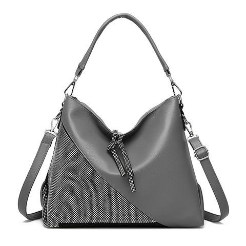 Women's Large Pu Leather Color Block Basic Classic Style Square Zipper Shoulder Bag