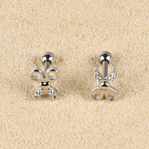 1 Pair Simple Style Shiny Scissors Bee Dragonfly Polishing Inlay Copper Zircon 18K Gold Plated Ear Studs