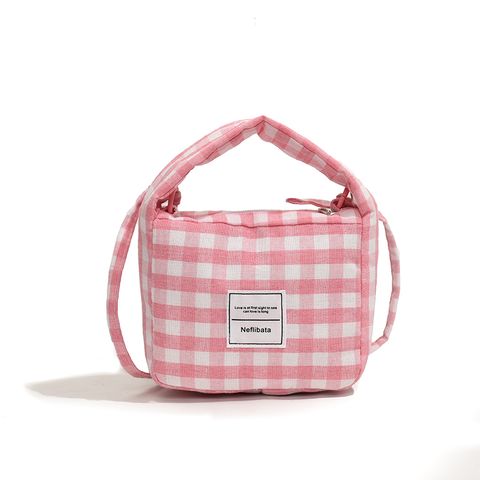 Women's Medium Oxford Cloth Plaid Cute Square Zipper Crossbody Bag