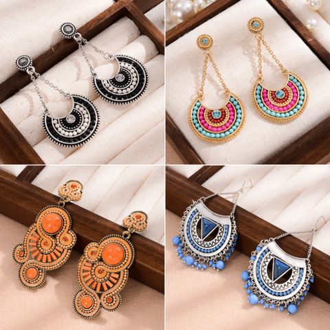 1 Pair Vintage Style Bohemian Geometric Hollow Out Inlay Alloy Beads Drop Earrings