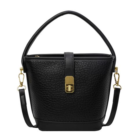 Women's Medium Pu Leather Solid Color Elegant Classic Style Bucket Zipper Bucket Bag