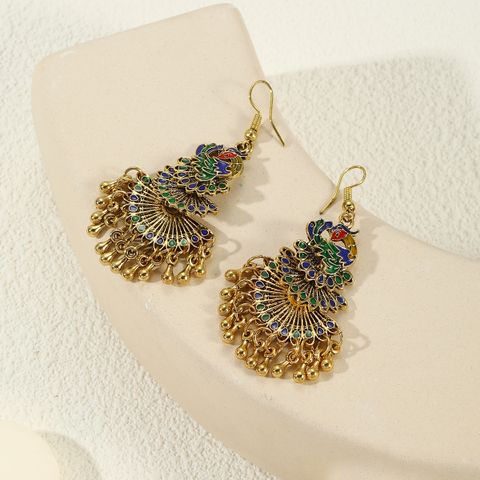 1 Pair Vacation Ethnic Style Peacock Water Drop Alloy Drop Earrings