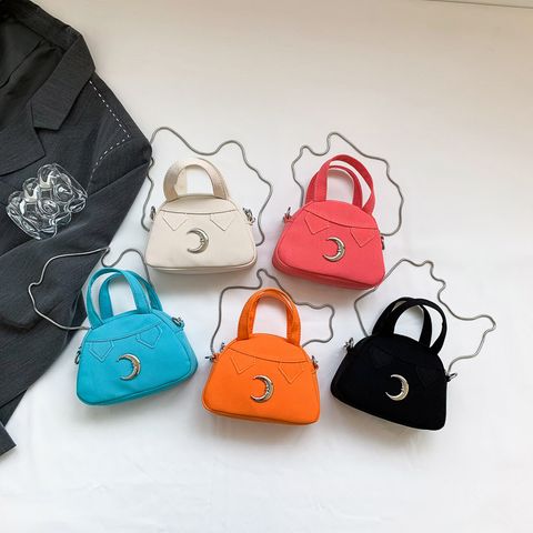 Women's Small Canvas Moon Solid Color Cute Semicircle Zipper Crossbody Bag