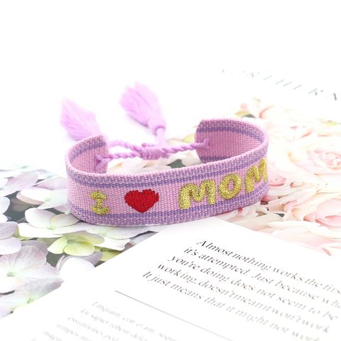 Casual MAMA Bohemian Letter Heart Shape Polyester Embroidery Knitting Tassel Mother'S Day Women's Bracelets
