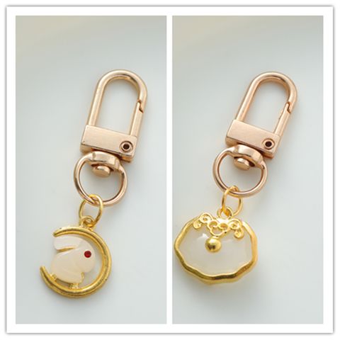 IG Style Chinoiserie Cute Rabbit Lock Alloy Inlay Glass Bag Pendant Keychain