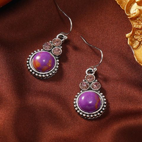 1 Pair Lady Ethnic Style Classic Style Round Inlay Zinc Alloy Artificial Gemstones Rhinestones Drop Earrings