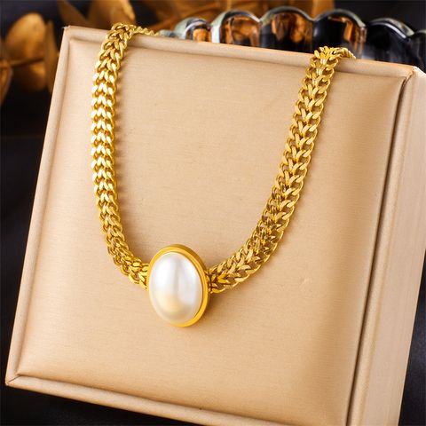 Titanium Steel 18K Gold Plated Vintage Style Plating Inlay Solid Color Pearl Necklace