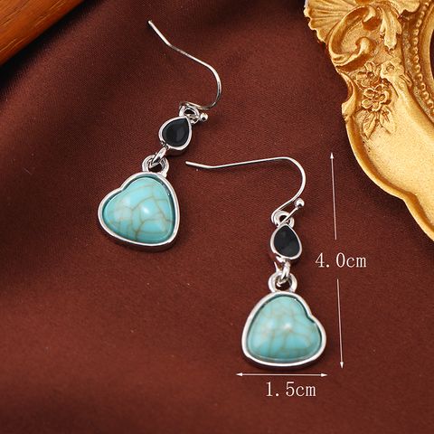 1 Pair Ethnic Style Bohemian Water Droplets Heart Shape Inlay Zinc Alloy Turquoise Drop Earrings