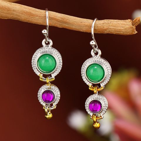 1 Pair Elegant Lady Classic Style Round Inlay Zinc Alloy Artificial Gemstones Drop Earrings