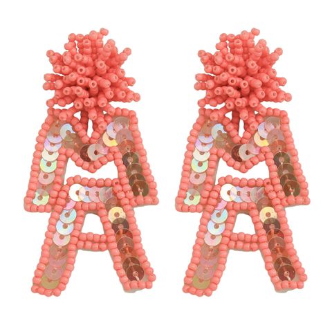 1 Pair Cute MAMA Letter Beaded Sequins Handmade Seed Bead Drop Earrings