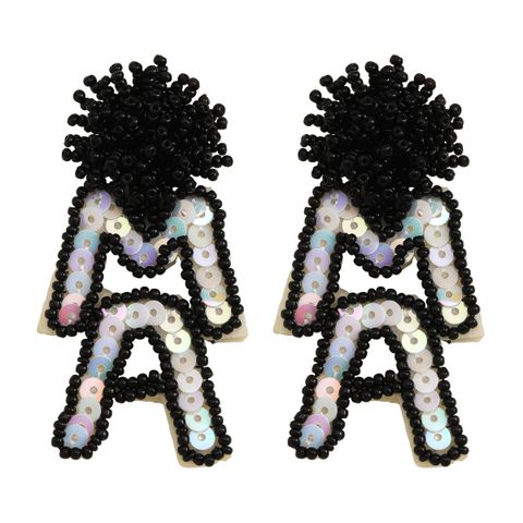 1 Pair Cute MAMA Letter Beaded Sequins Handmade Seed Bead Drop Earrings
