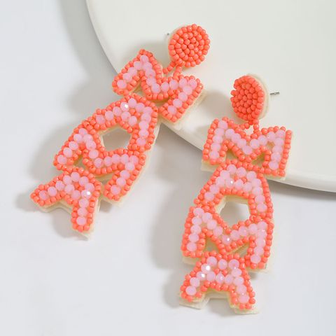 1 Pair IG Style MAMA Simple Style Letter Beaded Inlay Seed Bead Rhinestones Drop Earrings