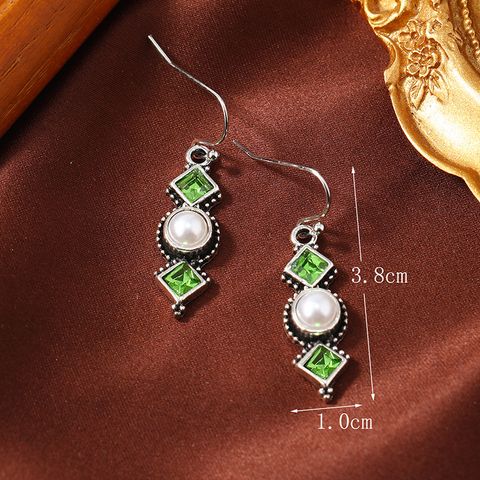 1 Pair Fairy Style Elegant Geometric Rhombus Inlay Zinc Alloy Artificial Pearls Rhinestones Drop Earrings