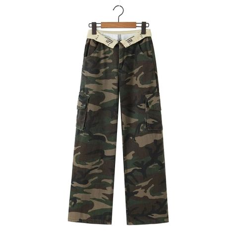 Women's Daily Simple Style Camouflage Full Length Printing Pocket Casual Pants Cargo Pants