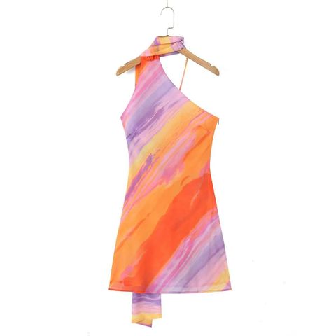 Women's Regular Dress Vacation Halter Neck Backless Sleeveless Color Block Above Knee Holiday Daily