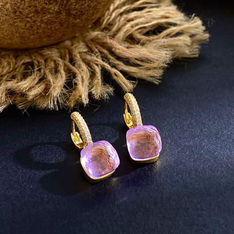Copper 18K Gold Plated Basic Modern Style Classic Style Inlay Geometric Square Artificial Crystal Rings Earrings Necklace