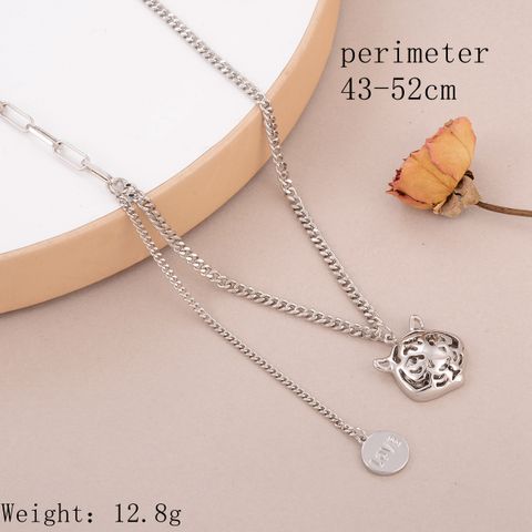 Hip-Hop Simple Style Cool Style Tiger Copper Hollow Out Burning Gold Silver Plated Women's Pendant Necklace