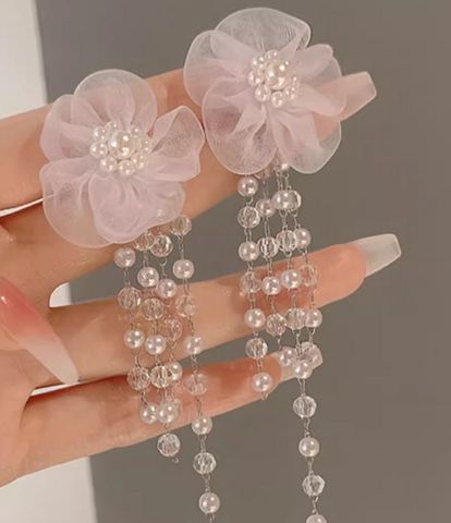Fairy Style Sweet Flower Imitation Pearl Alloy Women's Drop Earrings