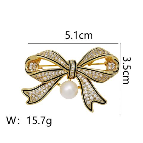 Luxurious Simple Style Bow Knot Copper Plating Inlay Rhinestones Women's Brooches 1 Piece