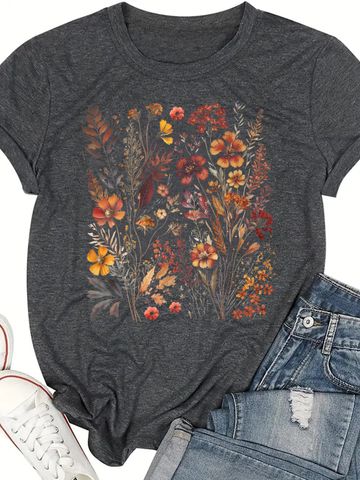 Women's T-shirt Short Sleeve T-Shirts Printing Streetwear Flower