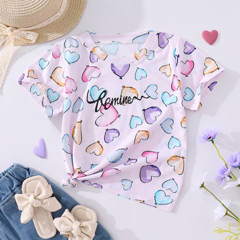 Casual Letter Heart Shape Printing Polyester T-shirts & Shirts