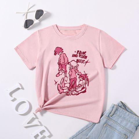 Casual Cartoon Letter Printing Polyester T-shirts & Shirts