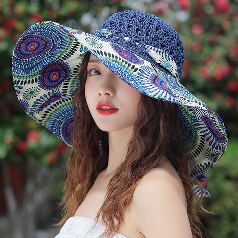 Women's Hawaiian Ethnic Style Geometric Embroidery Big Eaves Sun Hat