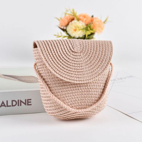Women's Small Spring Straw Solid Color Vacation Beach Weave Lock Clasp Crossbody Bag Straw Bag