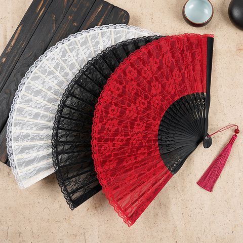 Chinese Style Classical Lace Tassel Folding Fan